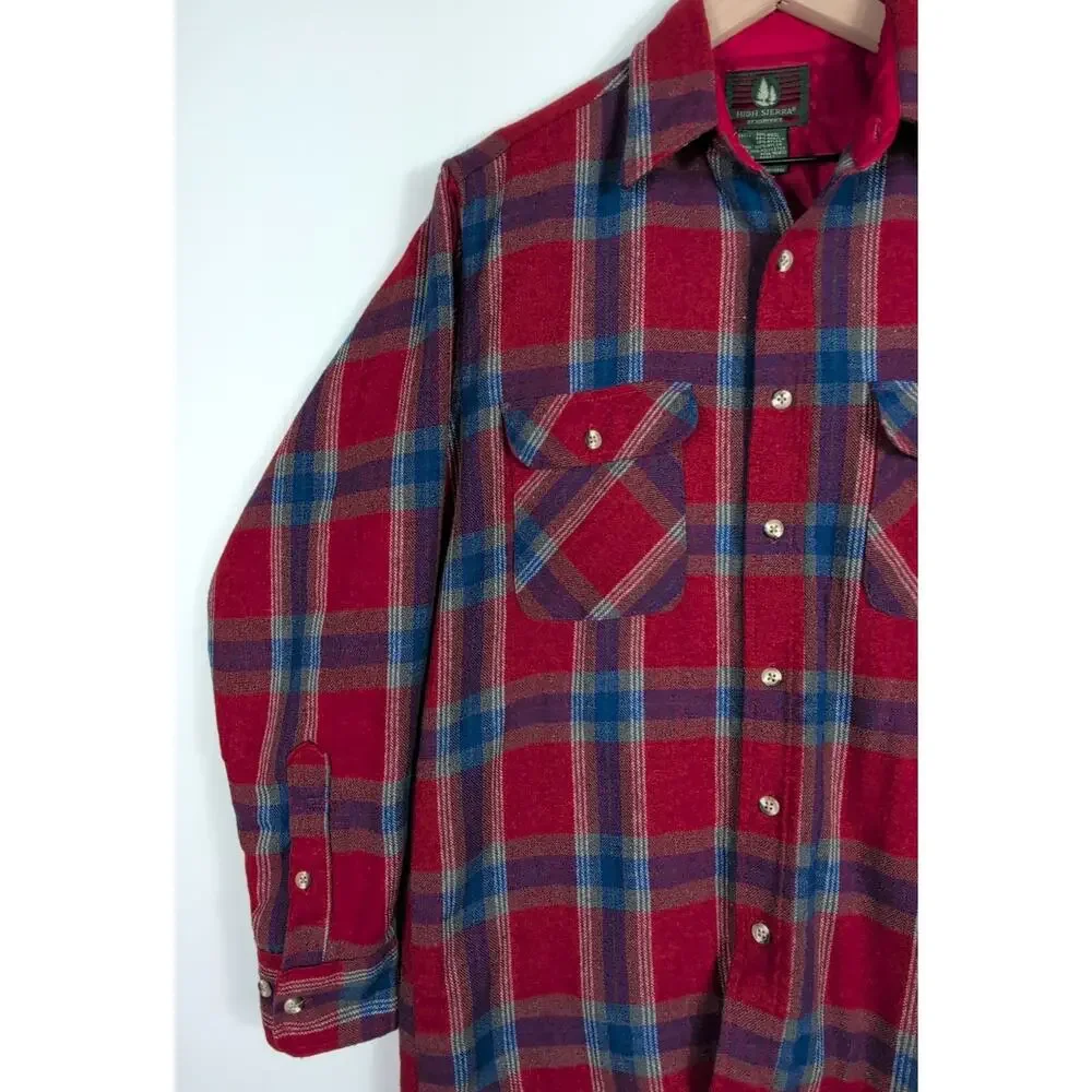 High Sierra Wool Plaid Shacket Men’s Med Red Blue Quilted Hunting Jacket Vintage - Picture 2 of 16